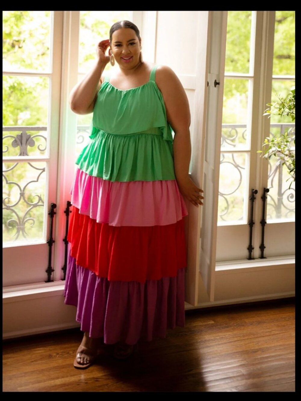 Eloquii Tiered Ruffle Rainbow Colorblock Maxi Dress Sz 16